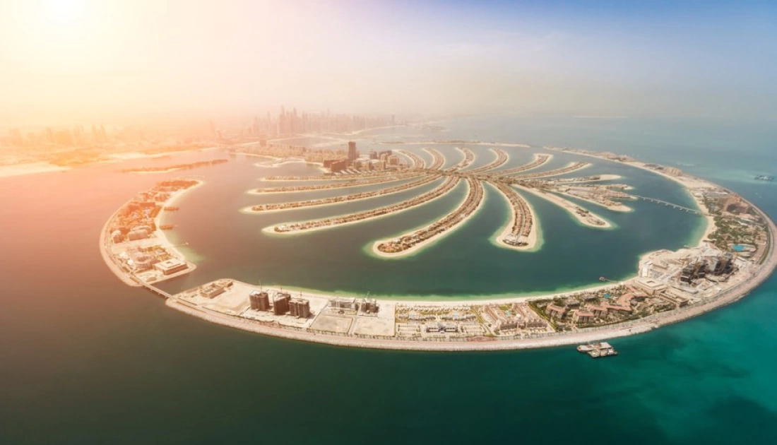 Aerial,View,Of,Artificial,Palm,Island,In,Dubai.,Panoramic,View.