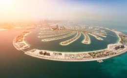 Aerial,View,Of,Artificial,Palm,Island,In,Dubai.,Panoramic,View.