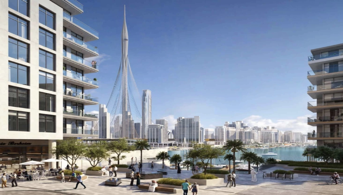 Вид на город в Дубай Крик Харбор