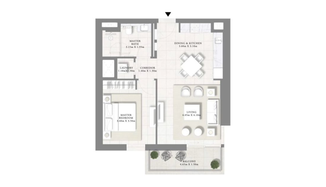 планировка 1-спальных апартаментов в Golf Heights